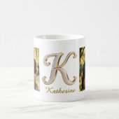 Mug Lettre initiale luxe cursive or blanc K + 2 PHOTO (Centre)