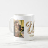 Mug Lettre initiale luxe cursive or blanc U + 2 PHOTO (Devant gauche)