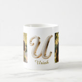 Mug Lettre initiale luxe cursive or blanc U + 2 PHOTO (Centre)