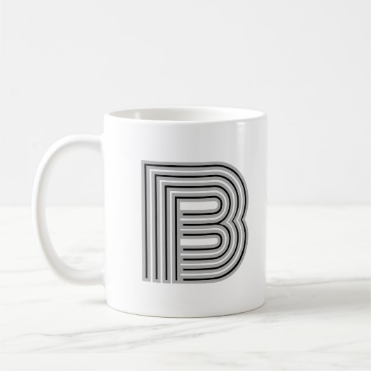 Mug Lettre initiale Monogramme Noir Blanc Moderne Desi (Gauche)