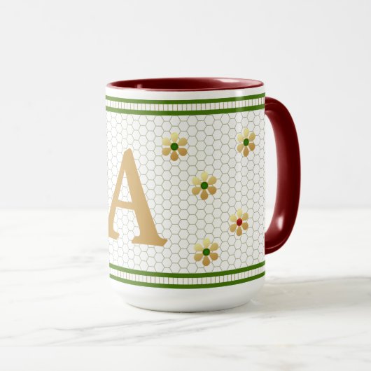 Mug Lettre initiale personnalisée | Chic Nid d'abeille (Devant droit)