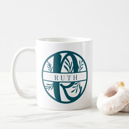 Mug Lettre initiale R | Monogramme Turquoise à éclats (Avec donut)