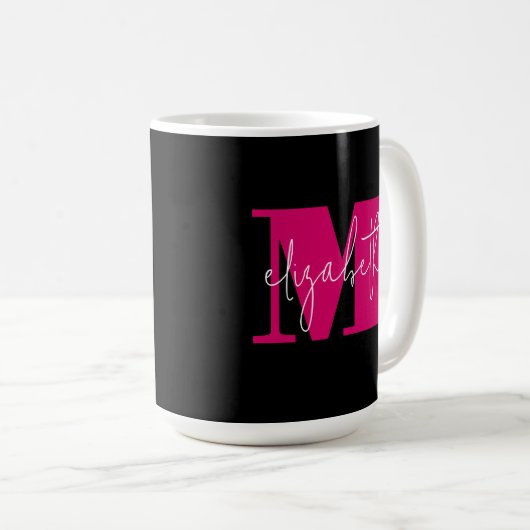 Mug LETTRE INITIALE STYLE MONogramme et nom Noir (Devant droit)