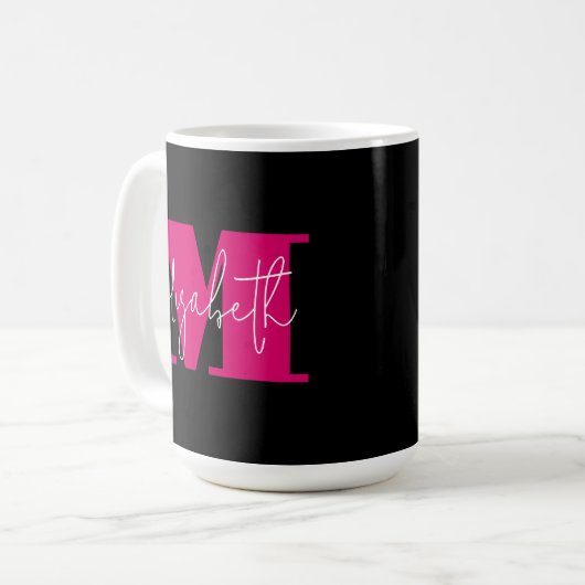 Mug LETTRE INITIALE STYLE MONogramme et nom Noir (Devant gauche)
