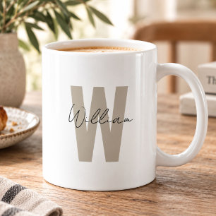 Mug Lettre initiale taupe Minimaliste Simple Nom perso