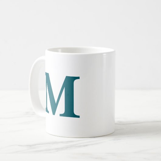 Mug Lettre initiale Turquoise Monogramme moderne (Devant gauche)