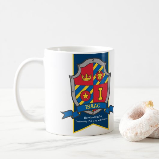 Mug Lettre Isaac I heraldry rouge bleu nom signifiant (Avec donut)