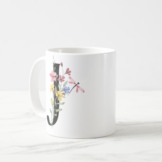 Mug Lettre J avec des fleurs (Devant gauche)