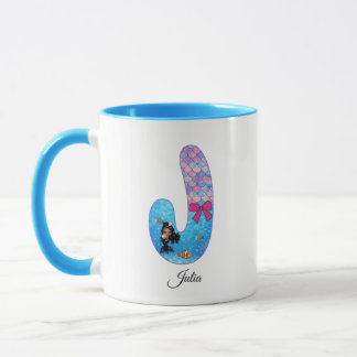 Mug Lettre J de l'alphabet de sirène personnalisée