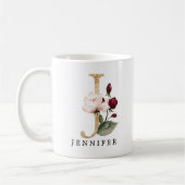 Mug Lettre J Fleur Burgundy et Blush Doré Élégant (Gauche)