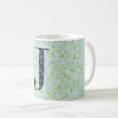 Mug Lettre J vert clair et bleu liberté (Devant droit)