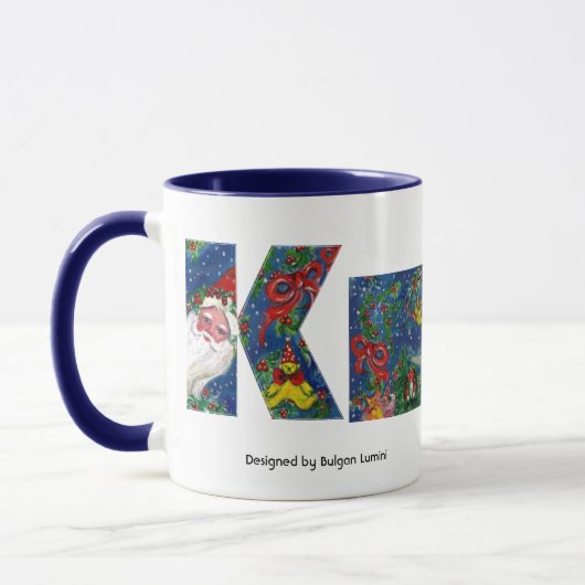 MUG LETTRE K DE NOËL / MONOGRAMME DE RIBON ROUGE PÈRE  (Gauche)