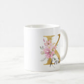 Mug LETTRE K Élégante Pink Floral Or (Devant droit)