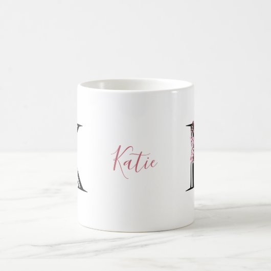 Mug Lettre K, Fleur de cerisier | Nom du script du mon (Centre)