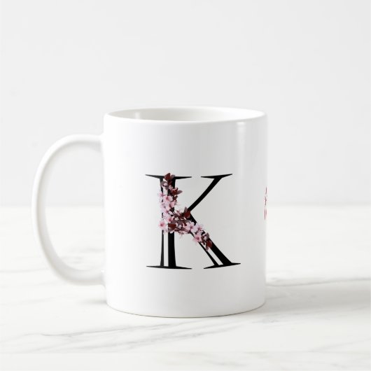 Mug Lettre K, Fleur de cerisier | Nom du script du mon (Gauche)