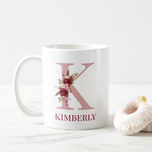 Mug Lettre K Floral Burgundy Blush