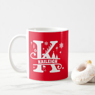Mug Lettre K Monogramme de Noël Nom Initial Rouge