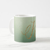 Mug Lettre K Pailletée Or Vert Olive (Devant gauche)