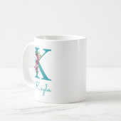 Mug Lettre K Turquoise rose floral (Devant gauche)