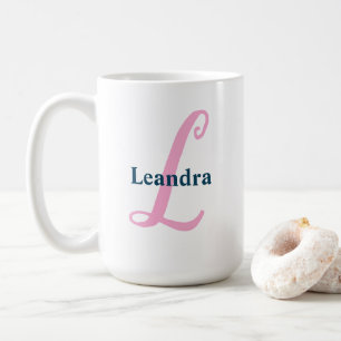 Mug Lettre L monogramme rose personnalisée Nom personn