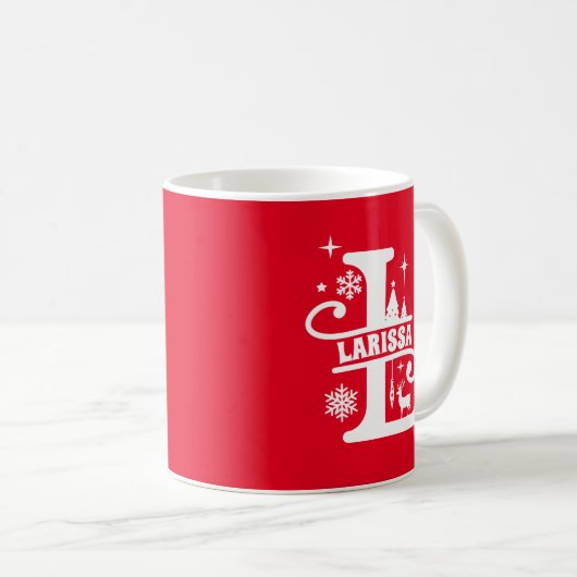 Mug Lettre L Noël Monogramme Nom initial Rouge (Devant droit)