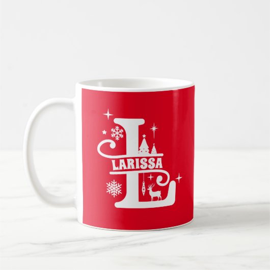 Mug Lettre L Noël Monogramme Nom initial Rouge (Gauche)