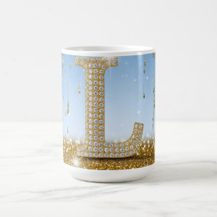Mug Lettre L sur fond pailleté or avec éclat
