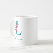Mug Lettre L Turquoise rose floral (Devant gauche)