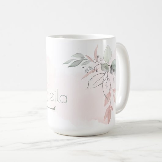 MUG LETTRE LONGUE ROSE BLANCHE CLAIRE L (Devant droit)