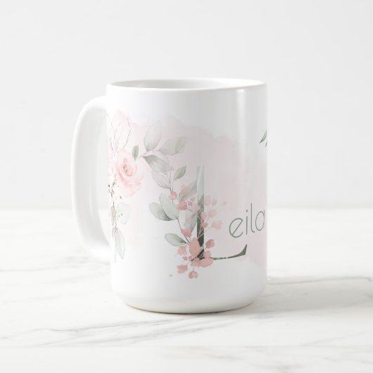 MUG LETTRE LONGUE ROSE BLANCHE CLAIRE L (Devant gauche)