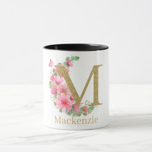 Mug LETTRE M AQUACOLE OR ET MONOGRAPHIQUE Floral (Centre)