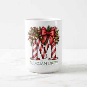 Mug Lettre M de l'alphabet Bonbon Canne 15 oz Noël