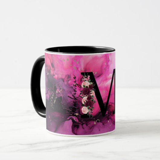 Mug Lettre M en marbre rose et pourpre (Devant gauche)