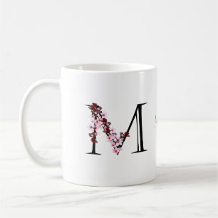 Mug Lettre M, Fleur de cerisier   Monogramme Nom du sc