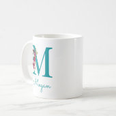 Mug Lettre M Floral Rose et Sarcelle (Devant gauche)