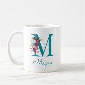 Mug Lettre M Floral Rose et Sarcelle (Gauche)