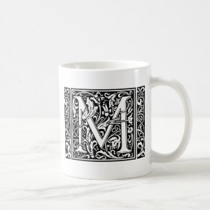 Mug Lettre M Monogramme médiéval Art Nouveau