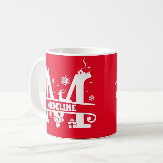 Mug Lettre M Noël Monogramme Nom initial Rouge   (Devant gauche)