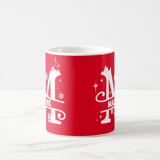 Mug Lettre M Noël Monogramme Nom initial Rouge   (Centre)