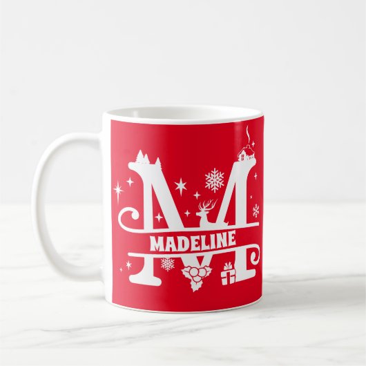 Mug Lettre M Noël Monogramme Nom initial Rouge   (Gauche)