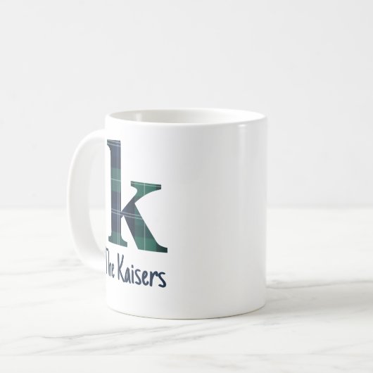 Mug Lettre minuscule d'impression plaquée k initiale e (Devant gauche)