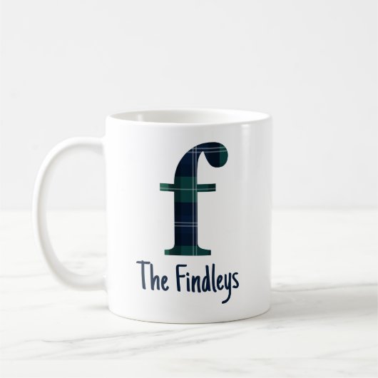 Mug Lettre minuscule f initiale et nom en Imprimé écos (Gauche)