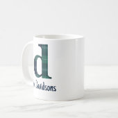 Mug Lettre minuscule initiale d et nom en Imprimé écos (Devant gauche)