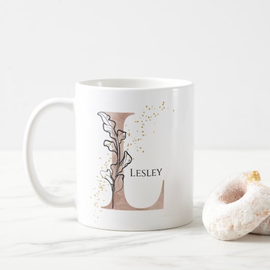 Mug Lettre moderne initiale L Boho personnalisée (Avec donut)