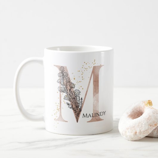 Mug Lettre moderne initiale M Boho Personnalisée (Avec donut)