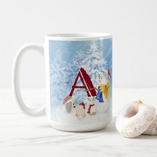 Mug Lettre monogramme A Joyeux Noël Angel Snowman (Avec donut)