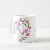 Mug Lettre monogramme A Noir & Blanc avec fleurs (Devant gauche)