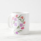 Mug Lettre monogramme B violet & blanc avec fleurs (Devant gauche)