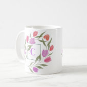 Mug Lettre monogramme C violet & blanc avec fleurs (Devant gauche)