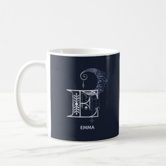 Mug Lettre monogramme E Boho Crescent Moon Mandala (Gauche)